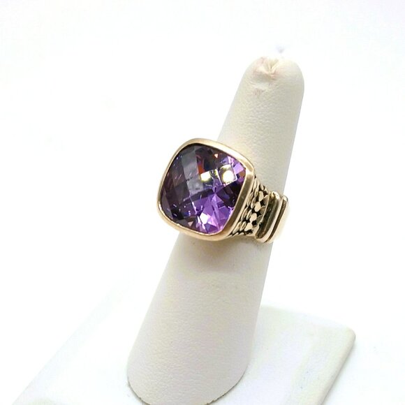 Vtg Chunky 925 Amethyst Ring 6.75 Sterling Silver Square Cabochon Cushion Cut - Picture 1 of 9